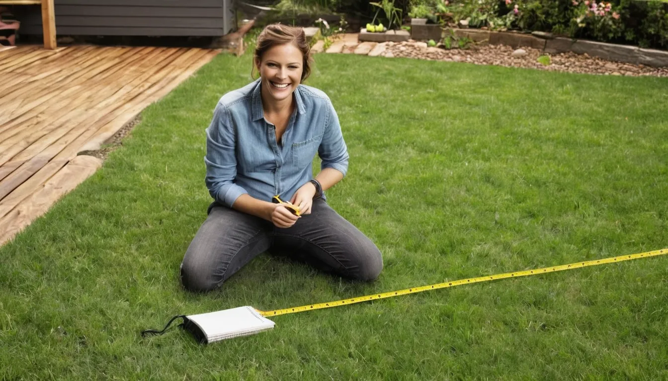 Homeowner measuring a backyard patio area in the Brighton area